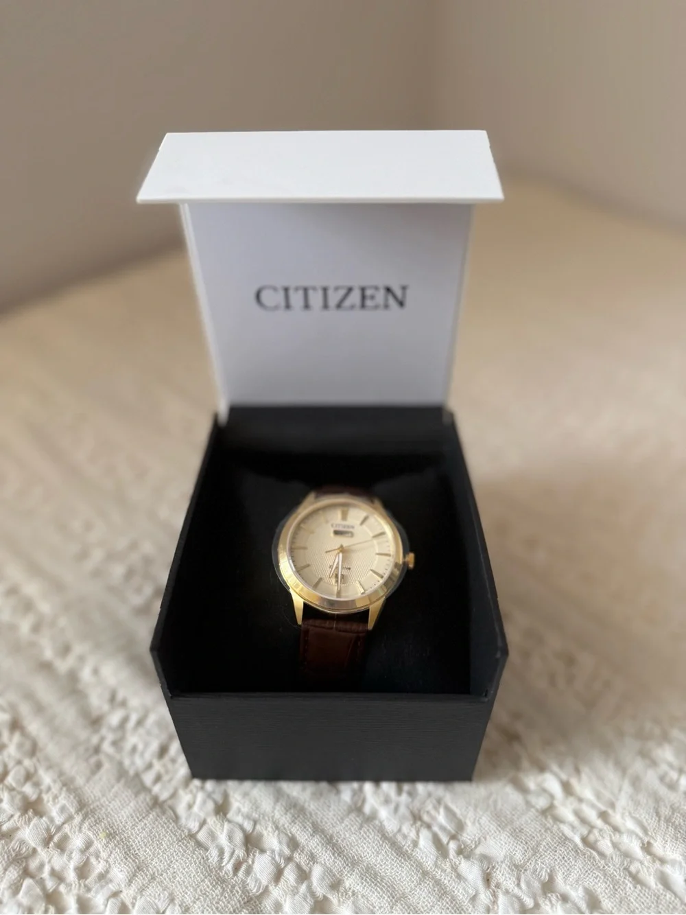 Citizen Gold-Tone Watch with Brown Leather Strap